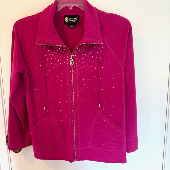 Christine Alexander Pink Knit Jacket w/ Swarovski Crystal Details – Size M – NWO - Picture 1 of 14
